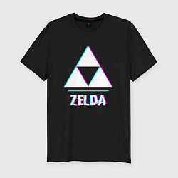 Футболка slim-fit Zelda в стиле glitch и баги графики, цвет: черный