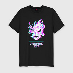 Мужская slim-футболка Cyberpunk 2077 в стиле glitch и баги графики