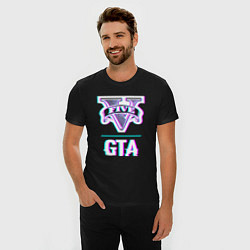 Футболка slim-fit GTA в стиле glitch и баги графики, цвет: черный — фото 2