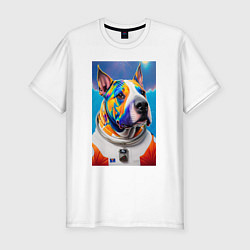 Футболка slim-fit Разноцветный пёс с похожей планеты - нейросеть, цвет: белый