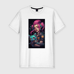 Футболка slim-fit Jinx with cat art League of Legends, цвет: белый