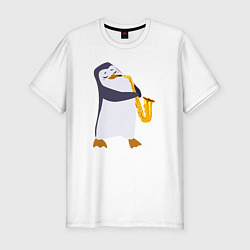 Футболка slim-fit Пингвин играет на инструменте, цвет: белый