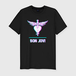 Футболка slim-fit Bon Jovi glitch rock, цвет: черный