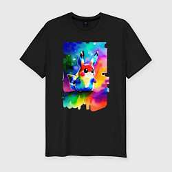 Мужская slim-футболка Акварельный Пикачу - поп-арт