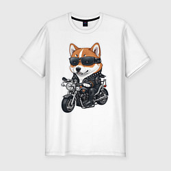 Футболка slim-fit Shiba Inu собака мотоциклист, цвет: белый