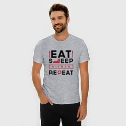 Футболка slim-fit Надпись: eat sleep Hitman repeat, цвет: меланж — фото 2