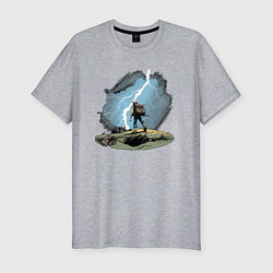 Мужская slim-футболка Дурак на холме ловит молнию