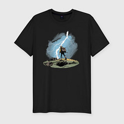 Мужская slim-футболка Дурак на холме ловит молнию