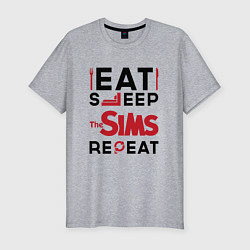 Футболка slim-fit Надпись: eat sleep The Sims repeat, цвет: меланж