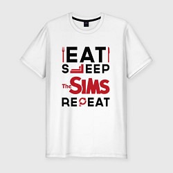 Мужская slim-футболка Надпись: eat sleep The Sims repeat