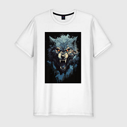 Футболка slim-fit Серый волк и синии брызги, цвет: белый