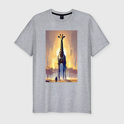Мужская slim-футболка Жираф в большом городе - фантазия - Нью-Йорк