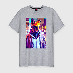 Мужская slim-футболка Cyber fox - neon - city