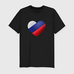Футболка slim-fit Флаг России в сердце, цвет: черный