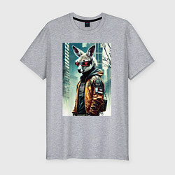 Мужская slim-футболка Кенгуру в Нью-Йорке - киберпанк - нейросеть