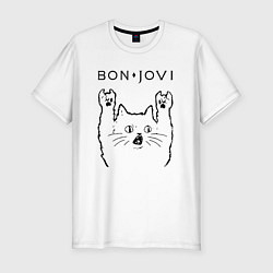 Футболка slim-fit Bon Jovi - rock cat, цвет: белый