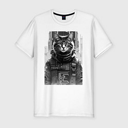 Футболка slim-fit Cool cat - cyberpunk - neural network, цвет: белый