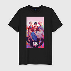 Футболка slim-fit BTS art anime style, цвет: черный