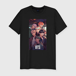 Футболка slim-fit BTS kpop art anime, цвет: черный