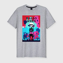 Футболка slim-fit Funny skeleton - pop art - pixels halloween, цвет: меланж