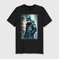 Футболка slim-fit Cool wolf - cyberpunk, цвет: черный