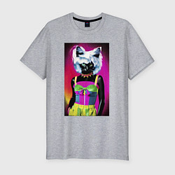 Мужская slim-футболка Cat fashionista - pop art - neural network