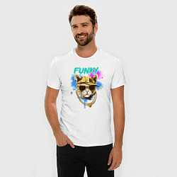 Футболка slim-fit Кот рэпер: funky - AI art, цвет: белый — фото 2