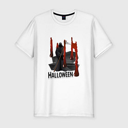 Футболка slim-fit Хэллоуин тусовка на кладбище, цвет: белый