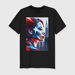 Футболка slim-fit Девушка и Нью-Йорк - двойная экспозиция, цвет: черный