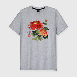 Мужская slim-футболка Красные хризантемы