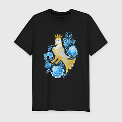 Мужская slim-футболка Птица Сирин в цветах по мотивам гжельской росписи