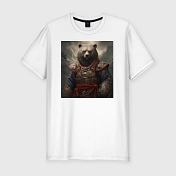 Футболка slim-fit Медведь самурай, цвет: белый