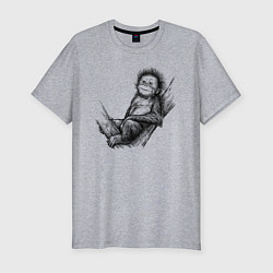 Футболка slim-fit Гиббон малыш на дереве, цвет: меланж