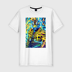Футболка slim-fit Neon tiger - pop art - neural network, цвет: белый