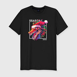 Футболка slim-fit Angry Christmas dragon, цвет: черный