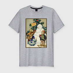 Футболка slim-fit Ретро открытка с новым годом, цвет: меланж