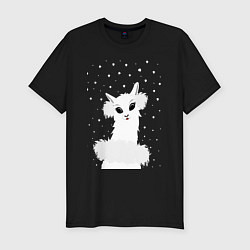 Футболка slim-fit Лама-альпака в пушистых наушниках, цвет: черный