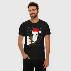 Футболка slim-fit Лама - альпака Санта Клаус, цвет: черный — фото 2