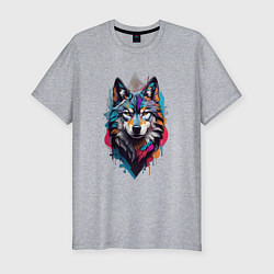Футболка slim-fit Волк в стиле Граффити, цвет: меланж