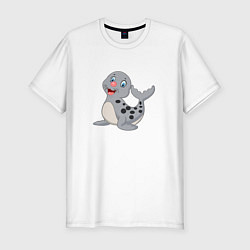 Футболка slim-fit Морской котик улыбака, цвет: белый