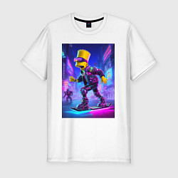 Футболка slim-fit Bart Simpson on a hoverboard - ai art, цвет: белый