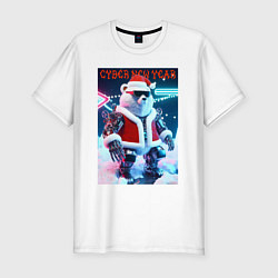 Футболка slim-fit Cyber new year - polar bear - ai art, цвет: белый