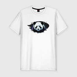 Футболка slim-fit Грустная панда портрет, цвет: белый