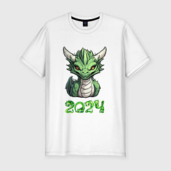 Мужская slim-футболка Лесной дракон зеленый