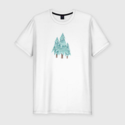 Мужская slim-футболка Новогодние елки и лес