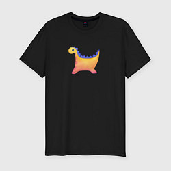 Футболка slim-fit Милый желтый динозавр, цвет: черный