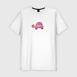 Футболка slim-fit Акварельный розовый динозавр, цвет: белый