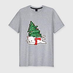 Мужская slim-футболка Котик против елки