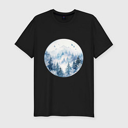 Футболка slim-fit Горы в тумане в круге, цвет: черный