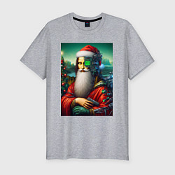 Футболка slim-fit Mona Lisa in Santa costume - cyberpunk, цвет: меланж